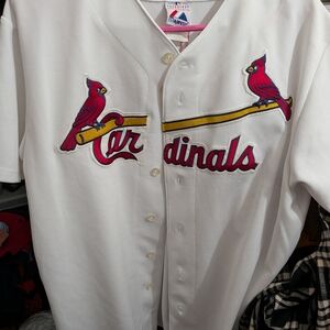 Majestic White Cardinals Jersey with Red and Yellow Accents Scott Rolen Large